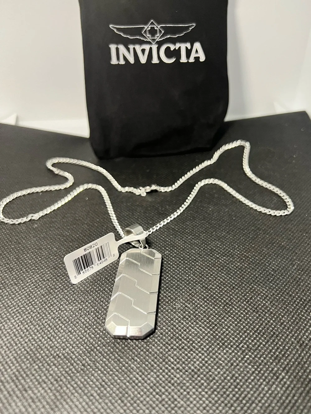 Invicta Silver Geometric Dog Tag Necklace